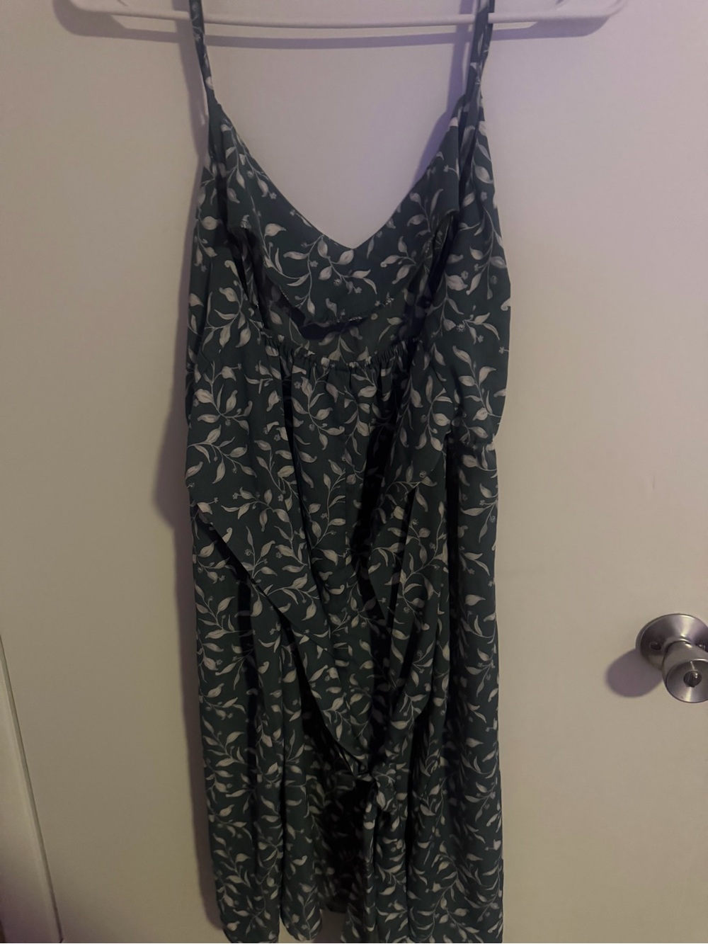 Spaghetti Strap Green Floral Midi Dress